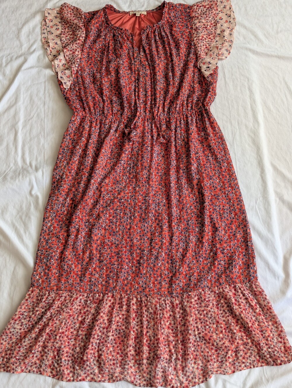 Les Serein fit and flare tiered flutter sleeve midi size XXL